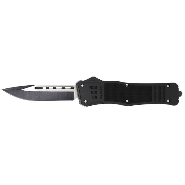 Black Handle OTF Automatic Knife with clip point blade extended