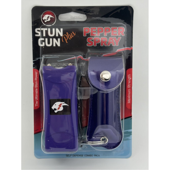 Cheetah Purple Max Rechargeable Stun Gun with USA-Made 18% Pepper Spray Combo