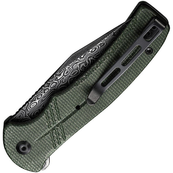 folded showing black deep-carry pocket clip and Micarta texture. folded showing black deep-carry pocket clip and Micarta texture.