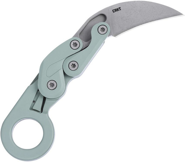 CRKT Provoke 4041GR open showing stonewashed hawkbill blade and sage green Grivory handle.