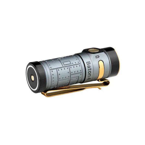 Side view showing engraved aircraft panel texture and Baton 4 branding