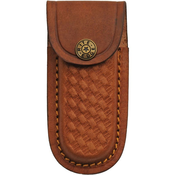 Brown leather belt sheath included with Damascus DM1385 folding knife