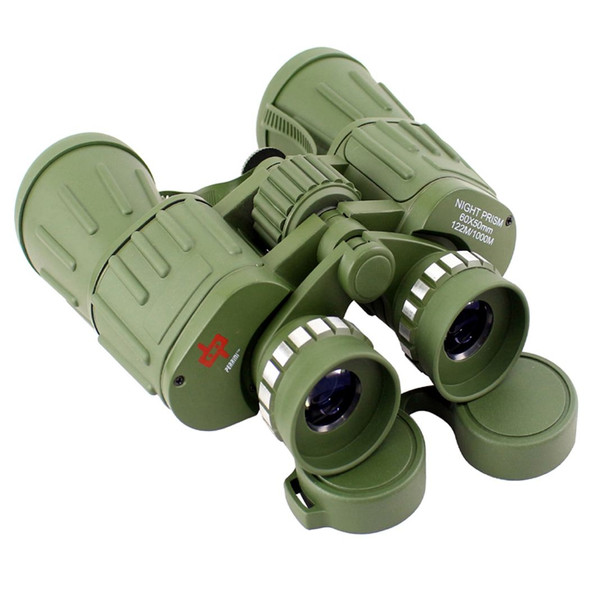 Rear view of Perrini binoculars highlighting eyepieces, center focus knob, and branding