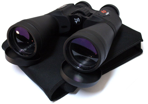Perrini 40X60 WA high definition black night prism binoculars resting on carrying pouch