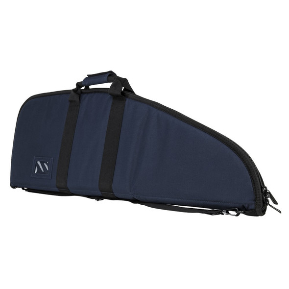 Back view of VISM 2907 Series blue rifle case with black trim showing padded panels and reinforced carry handles