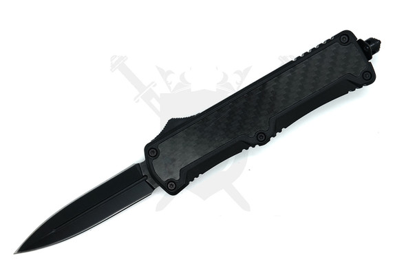 Side view of Armed Force Tactical single-action OTF knife showing black dagger blade