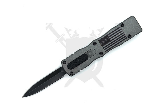 Gray matte handle with USA flag graphic and thumb slide switch