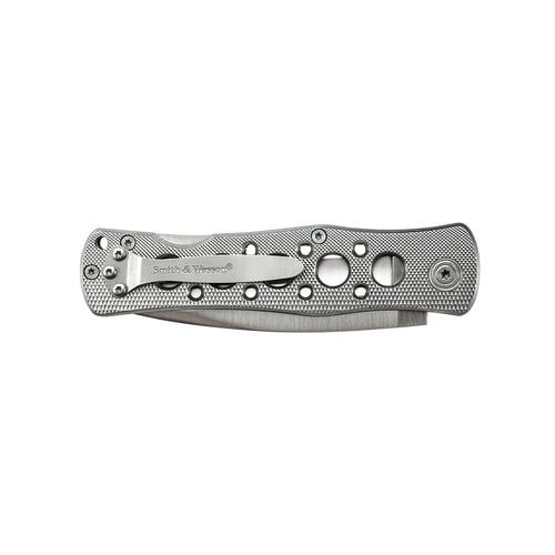 CK6AEU lock back knife folded showing silver aluminum handle and stainless pocket clip.