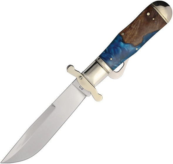 Rough Rider RR2654 Pandora Swirl Safety folding knife with mirror finish blade and blue resin wood handle