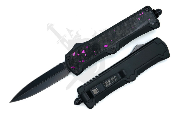 Armed Force Tactical Specter OTF automatic knife with black blade and ice blue flake carbon fiber handle
