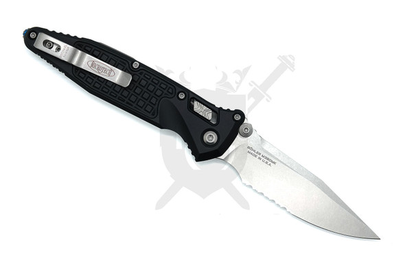 Microtech Socom Manual RAM-LOK open showing pocket clip side and M390MK blade marking