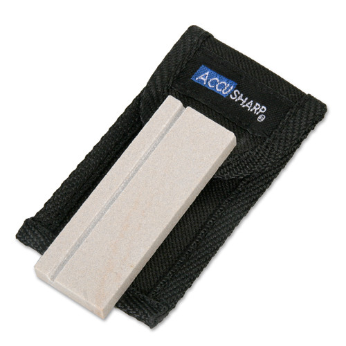 AccuSharp natural Arkansas pocket stone with black nylon pouch