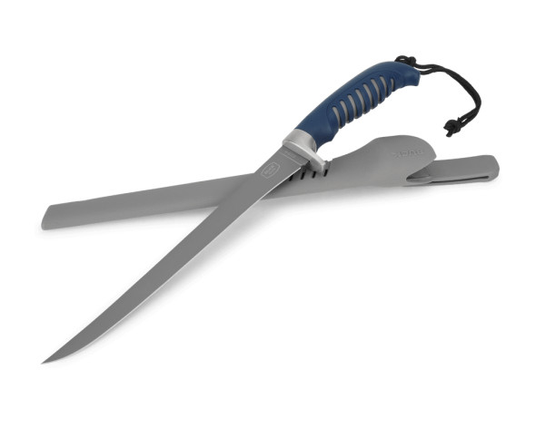 Buck Silver Creek fillet knife secured with molded sheath with belt clip