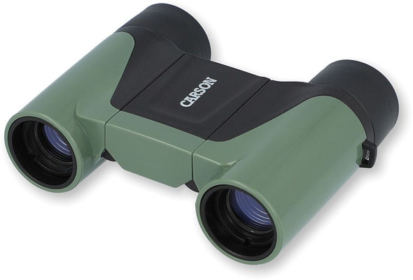 Carson Wildcat 7x18 kids binoculars green black compact focus-free binoculars front angle view