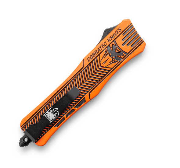 CobraTec CTK-1 OTF knife hunter orange graphite black handle pocket clip side view