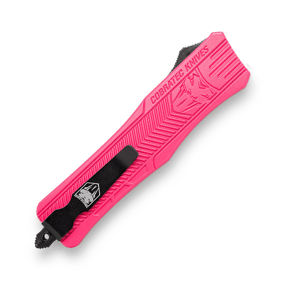 CobraTec CTK-1 pink Cerakote OTF knife reverse side with black pocket clip