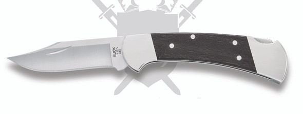 Buck 112 Slim Ranger Heritage Elite folding knife open showing MagnaCut clip point blade and ebony wood handle
