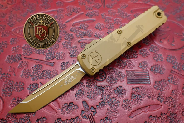 Microtech UTX-85 Gen IV RAL-8000 OTF knife tanto blade deployed front view