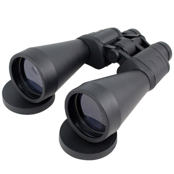 Front angled view of Perrini 12-40x80 black zoom binoculars displaying large 80mm objective lenses and removable lens covers.