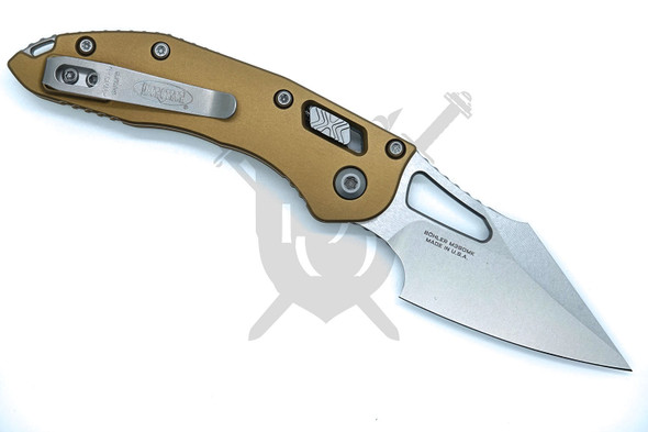 Microtech M-Stitch RAM-LOK 169MRL-10TA open reverse side showing pocket clip and RAM-LOK lock
