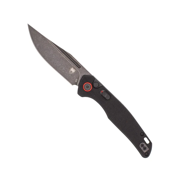 CobraTec Sentinel automatic folding knife with black G10 handle and black stonewashed D2 clip point blade open