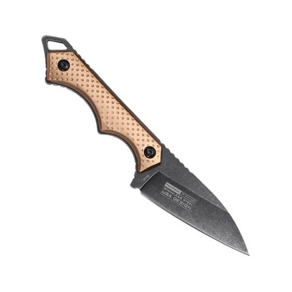 Reverse side of the Tac-Force TF-FIX112BR showing the full tang construction and textured bronze aluminum handle.