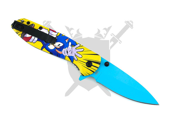 Speed Burst Collector Sonic the Hedgehog assisted opening knife open rear view with pocket clip