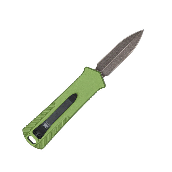 CobraTec OTF 952 Gen II OD Green Automatic Knife with Stonewashed D2 Double Edge Full Serrated Blade - Reverse View