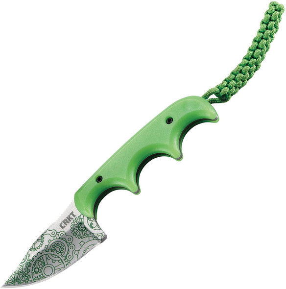 CRKT Folts Minimalist Bowie Gears Fixed Blade Neck Knife Glow-in-the-Dark Polypropylene Handles and Sheath