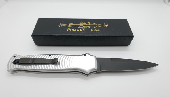 Piranha Bodyguard Silver Automatic Knife Tactical Black Blade