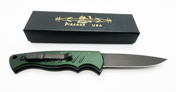 Piranha Pocket Automatic Knife Green Tactical Black Blade