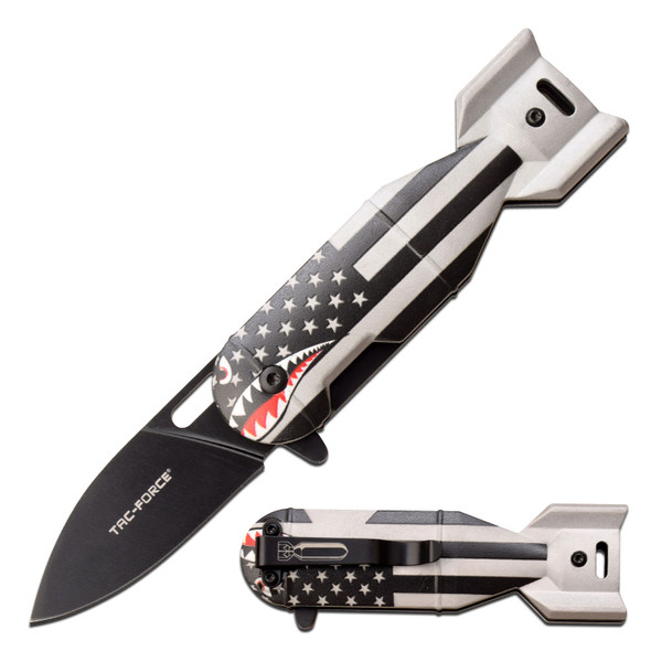 Spring Assisted Flag Shark Bomber Folding Pocket Knife