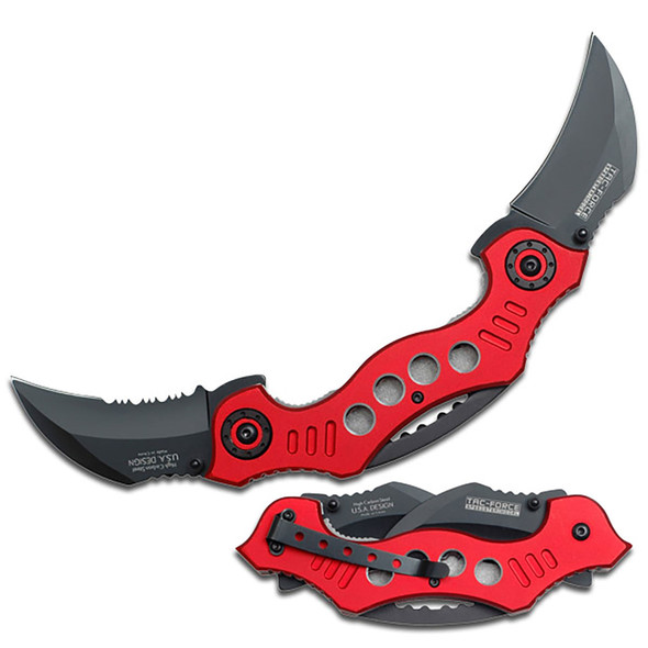 Tac-Force Tactical Folding Knife Double Blades Assisted Red