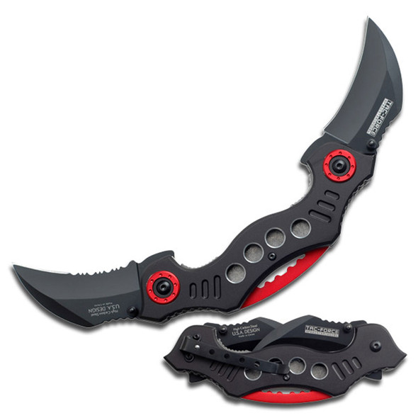 Tac-Force Tactical Folding Knife Double Blades Assisted Black