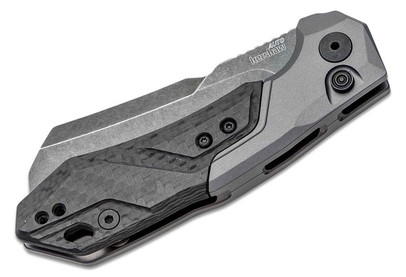 Kershaw Launch 14 Auto Black Stonewashed CPM-154 Cleaver Blade, Gray Anodized Aluminum Handles with Carbon Fiber Scale