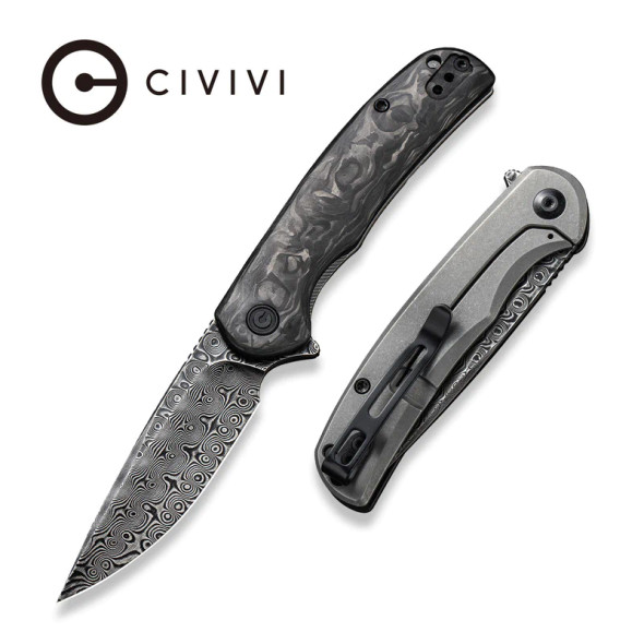 CIVIVI Nox Flipper Knife Carbon Fiber With Steel Handle (2.97" Damascus Blade)