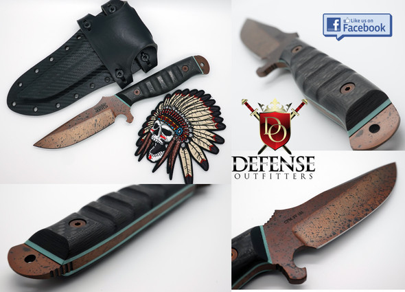 Dawson Knives Custom Pathfinder Fixed Blade Knife CPM-3V Arizona Copper Clip Point, Carbon Fiber Handles / Kydex and Leather Hybrid Sheath