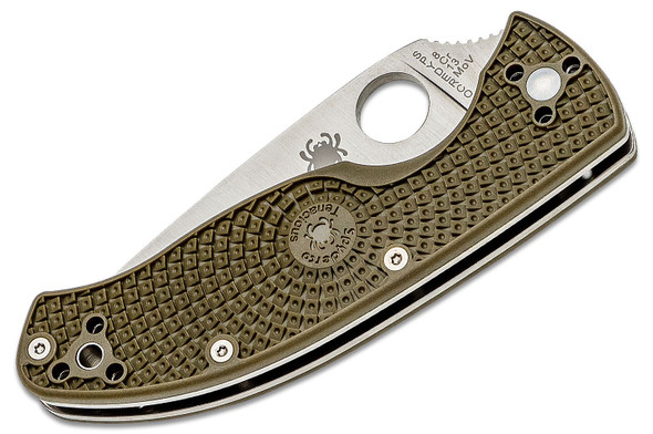 Spyderco Lightweight Tenacious Folding Knife OD Green FRN Handle Satin Partial Serrated Blade