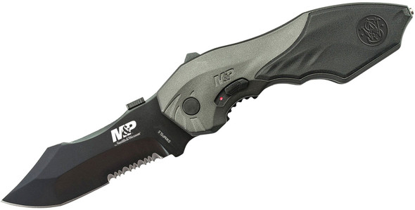 Smith & Wesson SWMP5LS M&P MAGIC Assisted Flipper Black Combo Blade, Black Aluminum Handles with Rubber Inserts