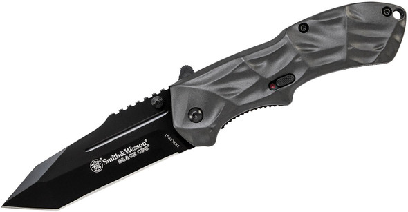 Smith & Wesson Black Ops MAGIC Assisted Flipper Knife Black Plain Tanto Blade, Gray Handles