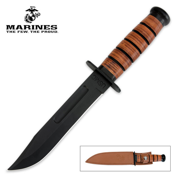 United Cutlery Officially Licensed U.S.M.C. Combat Fighter Fixed Blade Knife With Leather Sheath