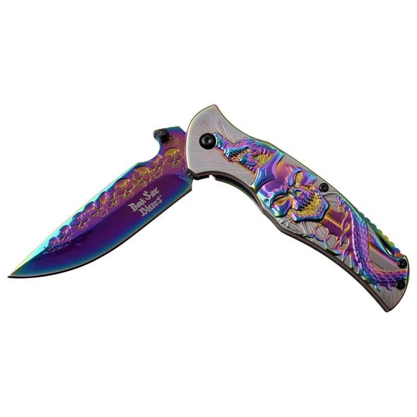 Dark Side Blades Neo-chrome Snake Skull Rainbow Assisted Open Knife