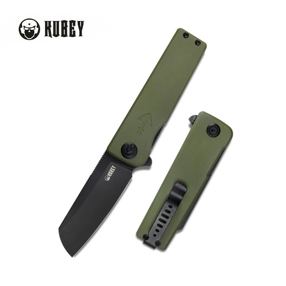 Kubey Sailor Liner Lock Flipper Outdoor Pocket Knife Green G10 Handle Blackwashed AUS-10 Blade