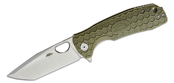 Honey Badger Large Flipper Knife Satin Tanto Blade, Green FRN Handles