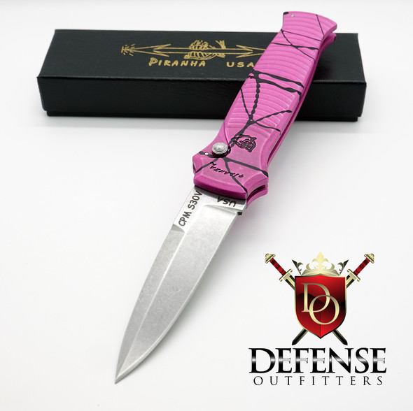 Piranha Bodyguard Automatic Knife Hot Pink Stonewashed Blade