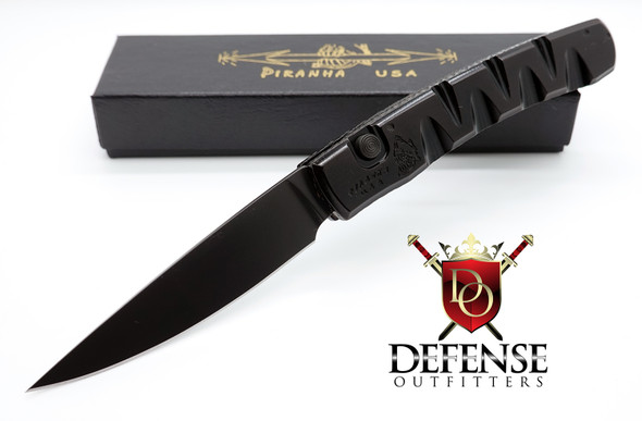 Piranha Virus Automatic Knife Black Tactical Plain Blade