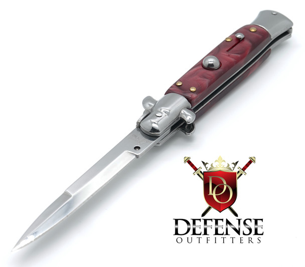 AKC Italian Switchblade Bayonet Automatic Knife 9" Stainless Blade Marble Red Assembled Kit