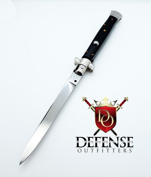 INOX Italian 11" Vintage Black Marked "J Inox" Stiletto Switchblade Side-Open Push Button Knife