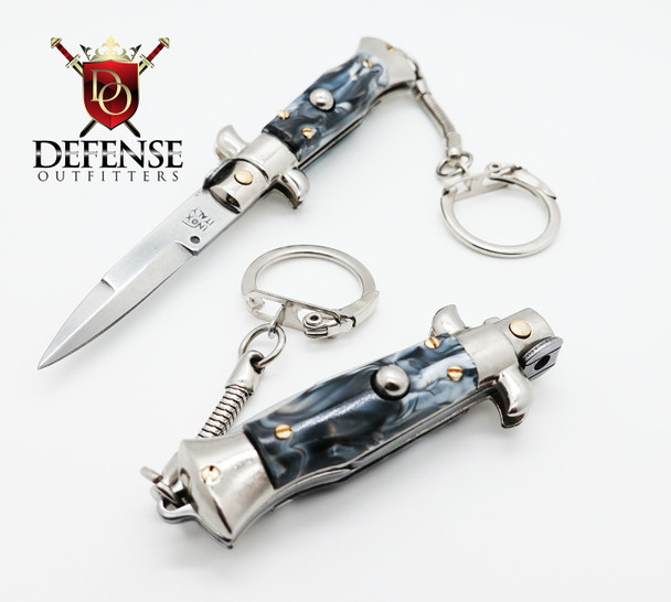 Mini INOX Italy Keychain Italian Switchblade Multi Color Swirl Acrylic Handle