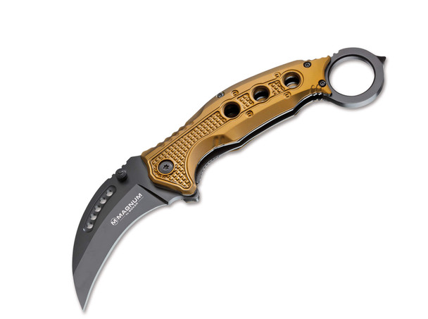 Boker Magnum Black Scorpion Linerlock Knife with Gold Aluminum Handle